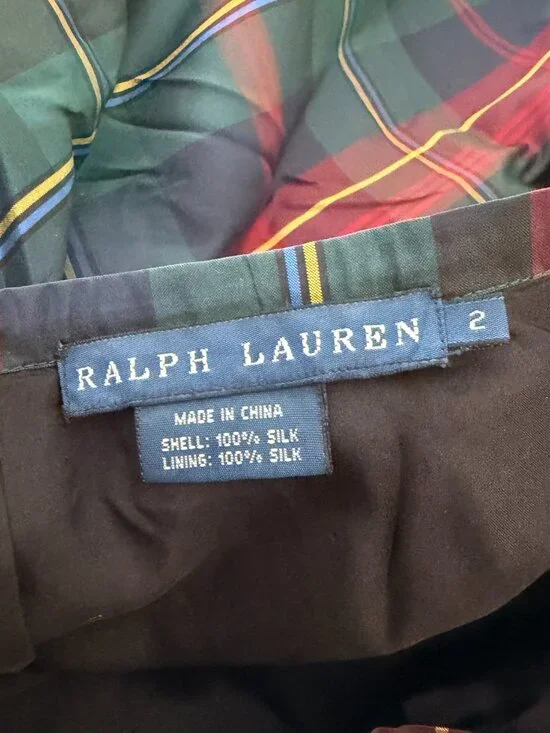 VINTAGE RALPH LAUREN BLUE LABEL SIGNATURE SILK PLAID A-LINE SKIRT 2 - Picture 6 of 8